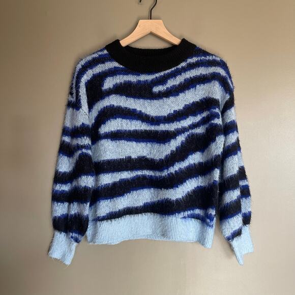 Anthropologie Salma Striped‎ Eyelash Sweater Blue Black Sz XS Casual Comfortable - Picture 4 of 13